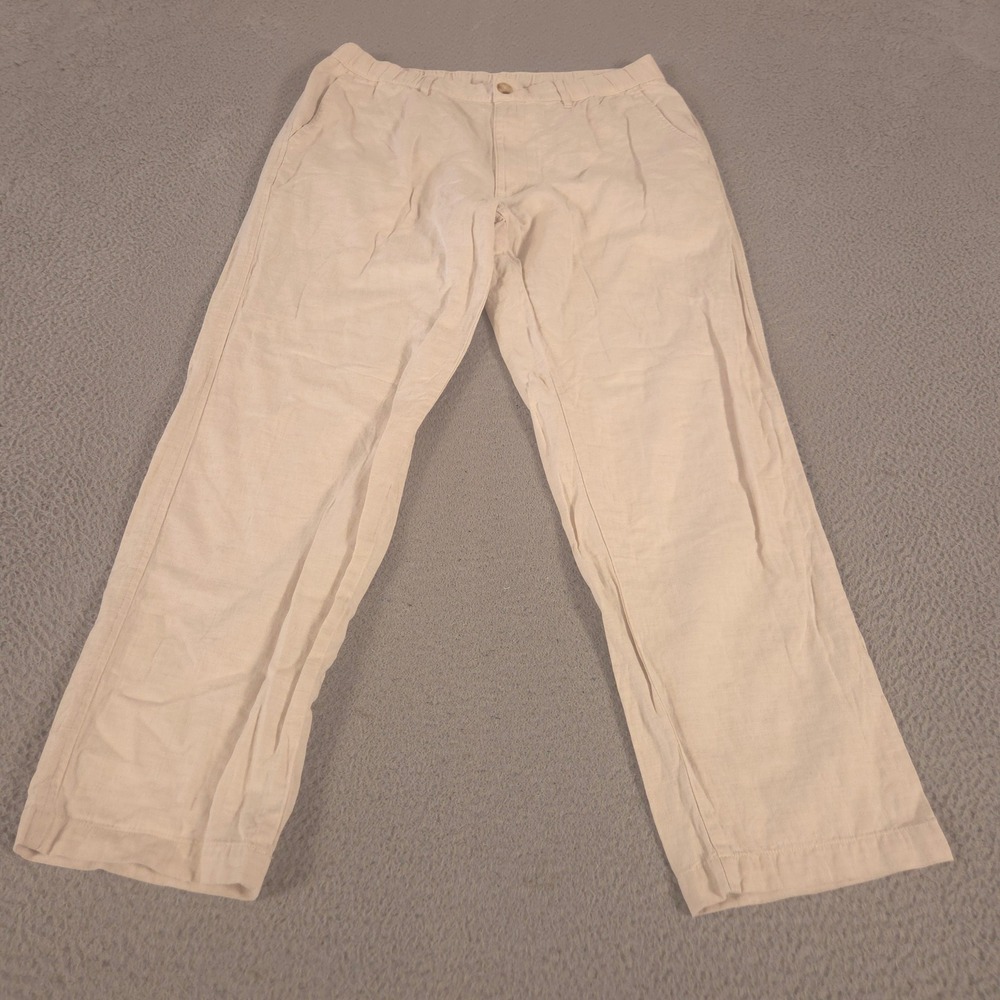 Uniqlo Pants Mens Large Beige Linen Blend Relaxed Straight Leg Trousers Comfort